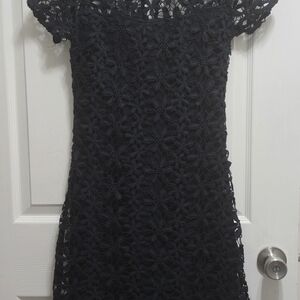 navy lace crochet Hollister dress size 0, lined, short sleeve mini, Y2K inspired